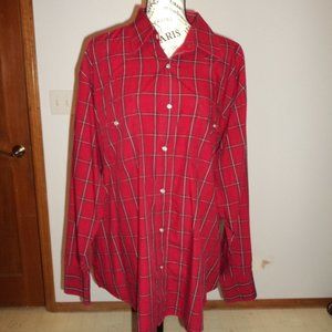 Wrangler Men's XXL Western Shirt Pearl Snap Long Sleeve Plaid Red Black Cotton